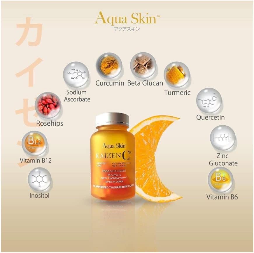 Aqua Skin Kaizen C Food Supplement - 10 in 1 Non Acidic Vitamin C, 30 Capsules - 500mg