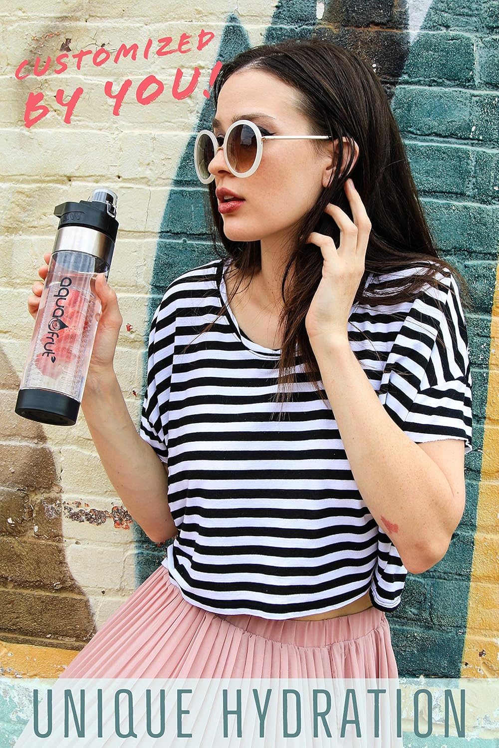 AquaFrut Bottom Loading Fruit Infuser Water Bottle - 24 OZ - BPA Free Tritan Plastic - Leak Proof - Infusion Recipe eBook - Black