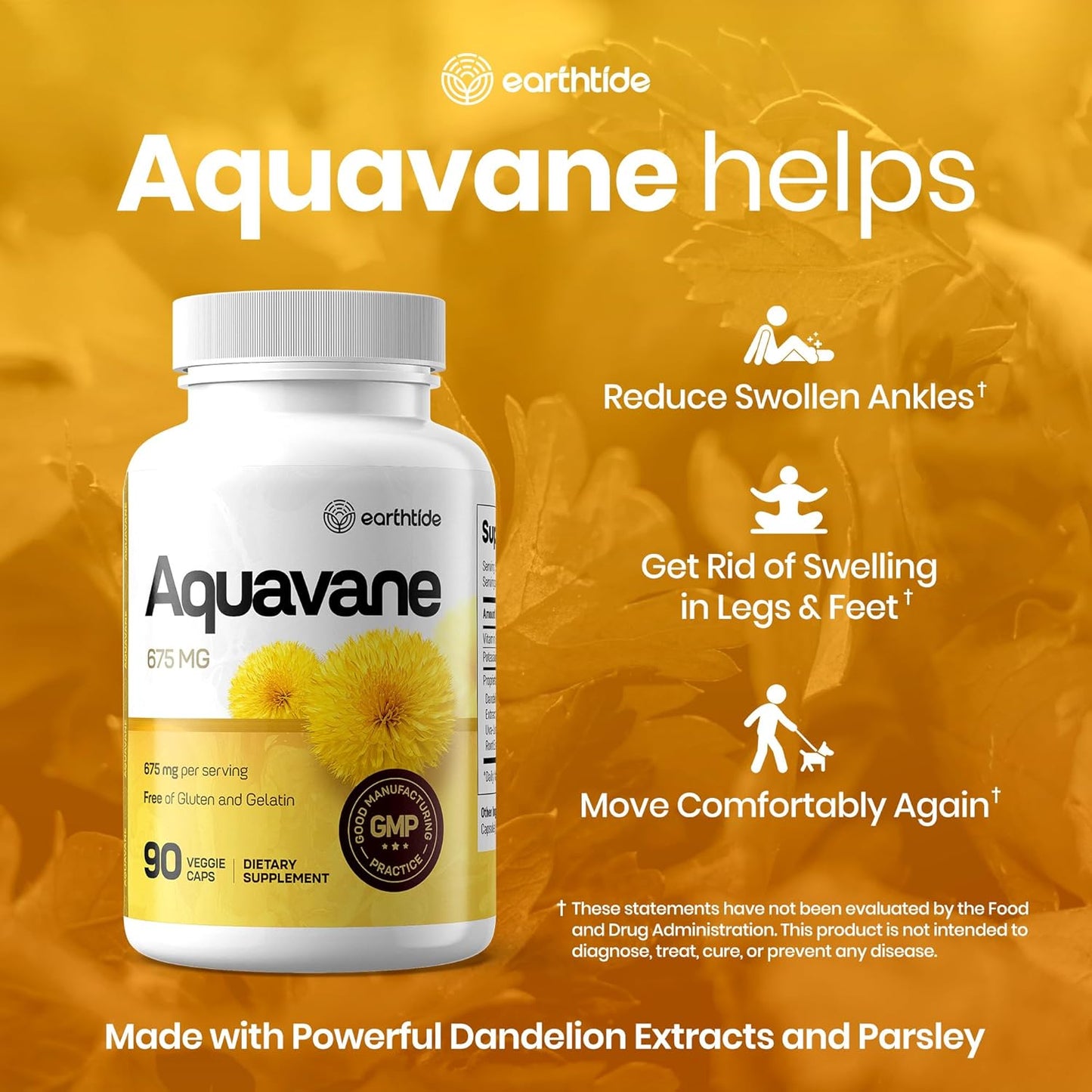 Aquavane Natural Diuretic Water Pills for Swollen Feet & Legs - Herbal Relief for Water Retention, Reduce Swelling & Bloating