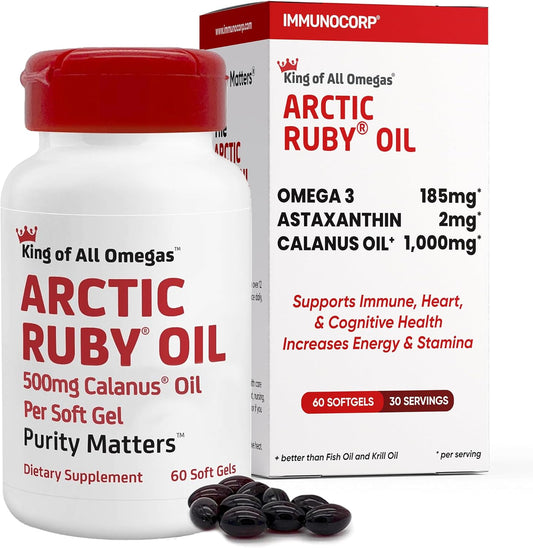Arctic Ruby Oil Omega 3 Supplement with Astaxanthin - 60 Softgels for Heart, Brain, Eye, Skin, Joint & Immune Support