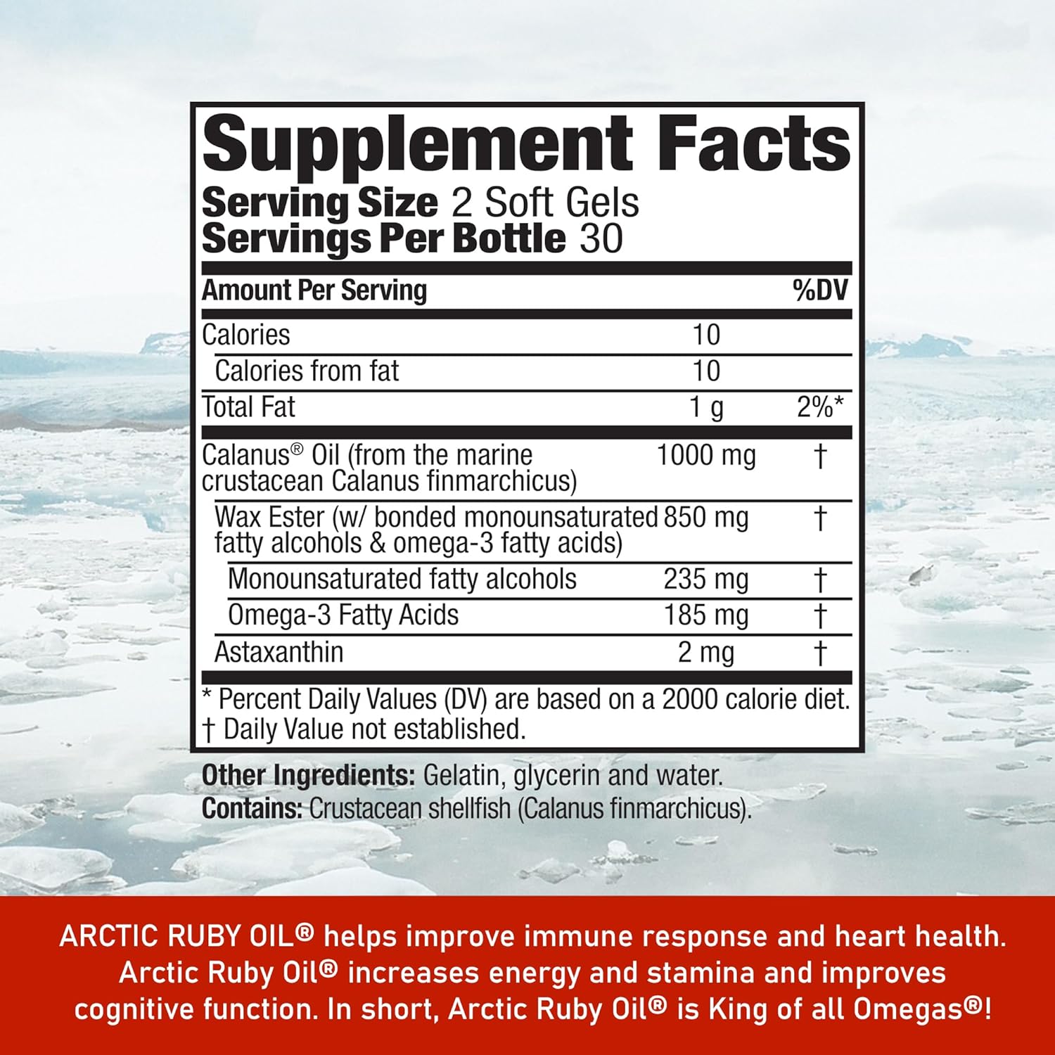 Arctic Ruby Oil Omega 3 Supplement with Astaxanthin - 60 Softgels for Heart, Brain, Eye, Skin, Joint & Immune Support