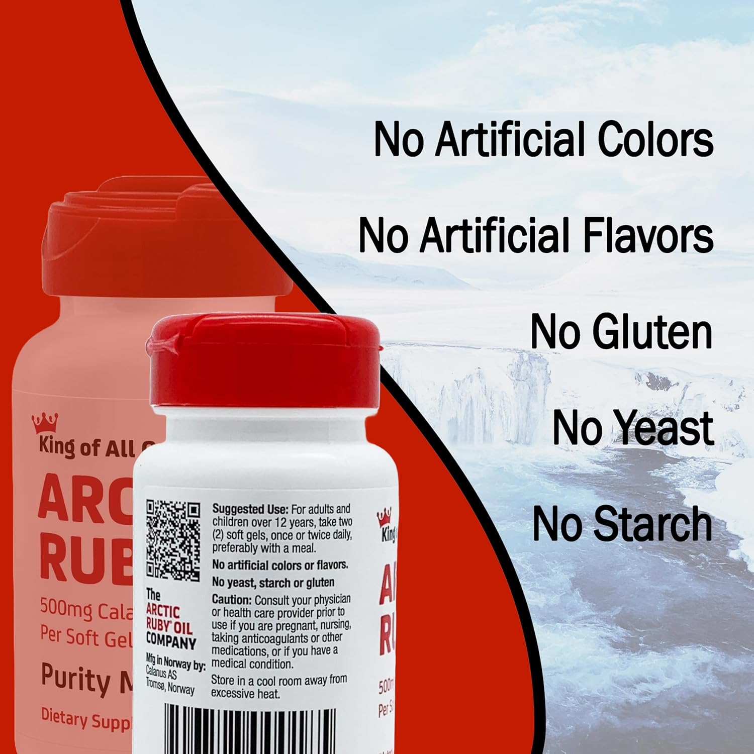 Arctic Ruby Oil Omega 3 Supplement with Astaxanthin - 60 Softgels for Heart, Brain, Eye, Skin, Joint & Immune Support