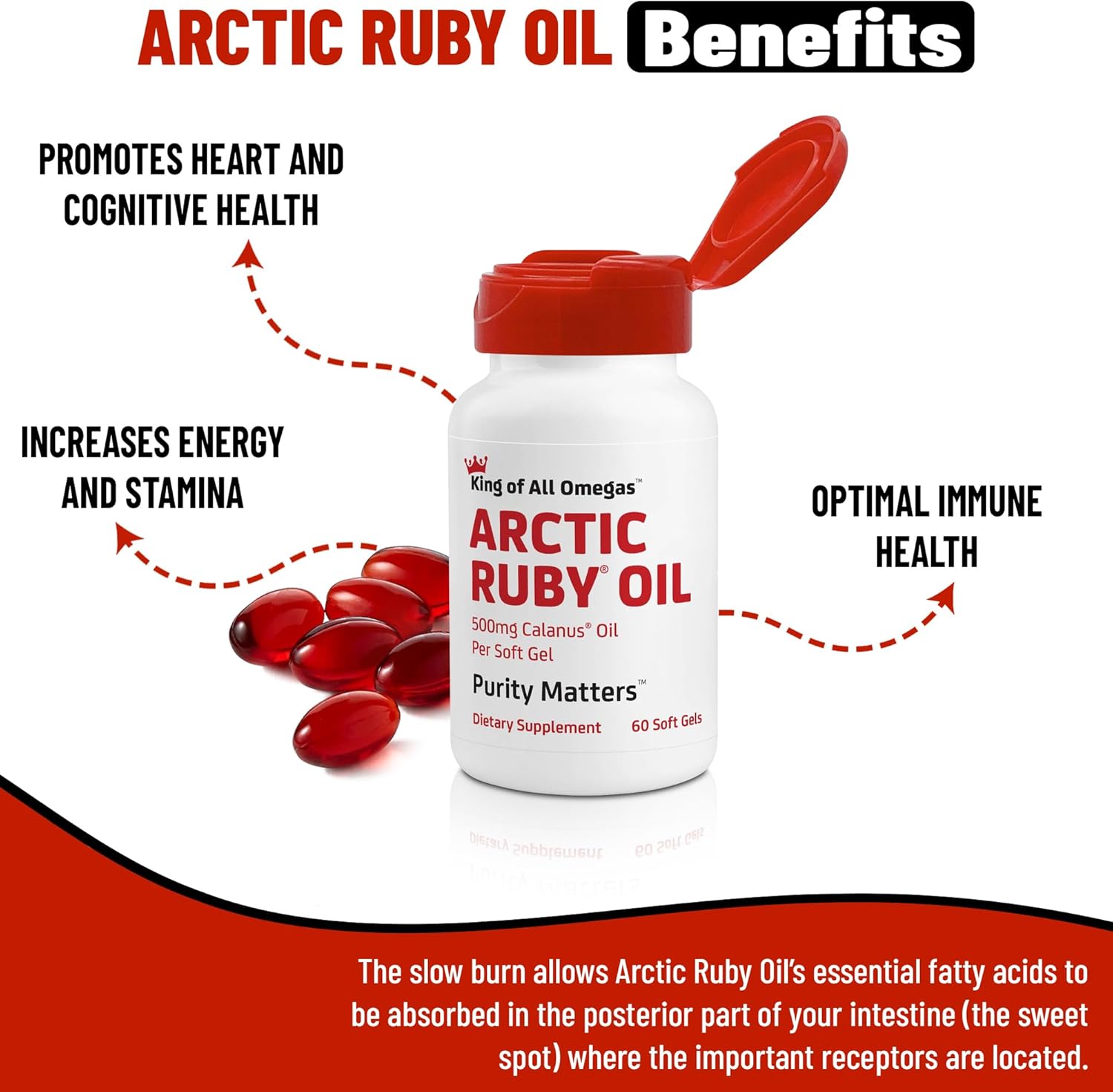 Arctic Ruby Oil with Astaxanthin - Omega 3 Supplement for Heart, Brain, Eye & Joint Health - Antioxidant Rich Formula - 180 Softgels