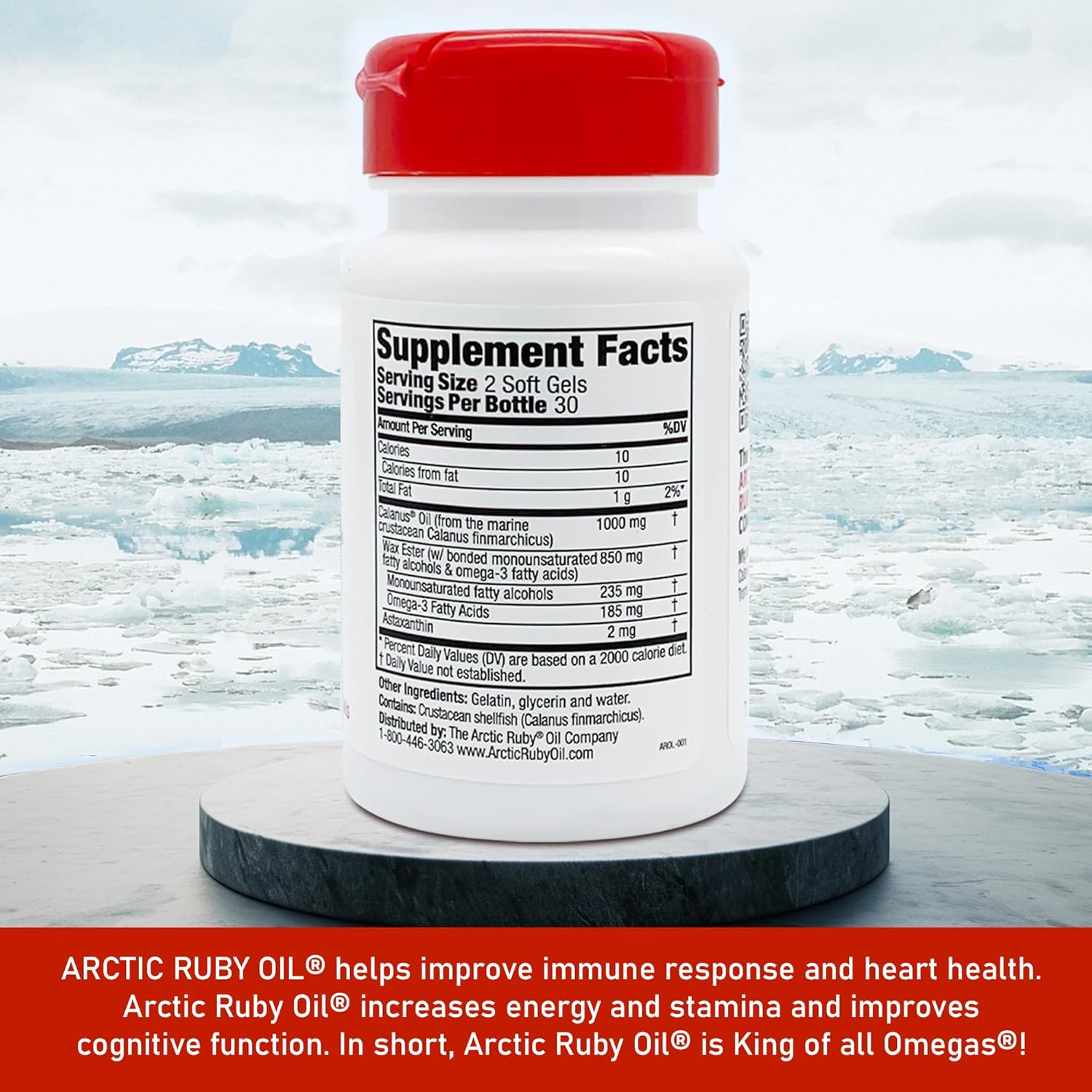 Arctic Ruby Oil with Astaxanthin - Omega 3 Supplement for Heart, Brain, Eye & Joint Health - Antioxidant Rich Formula - 180 Softgels