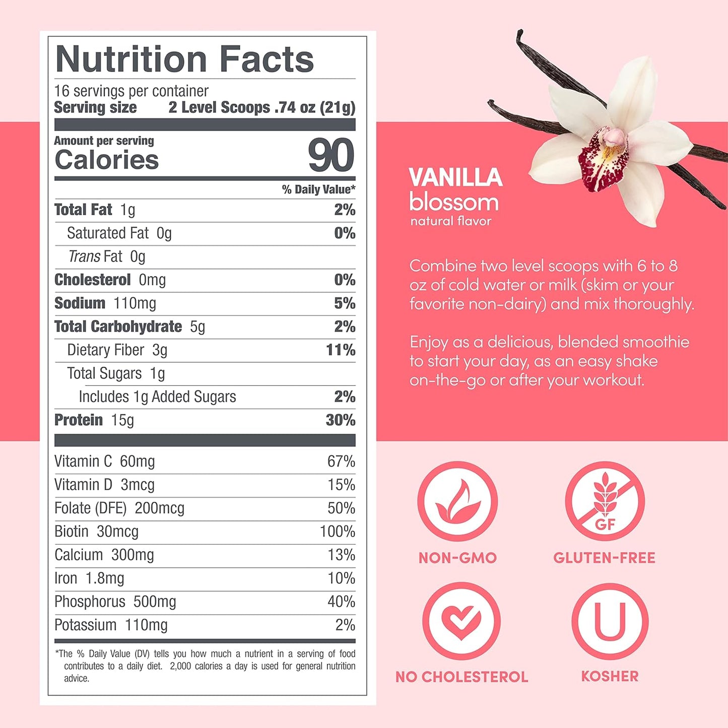Aria Designer Wellness Women's Low Calorie Vanilla Protein Powder with Biotin & Vitamin C - 1.85 lb