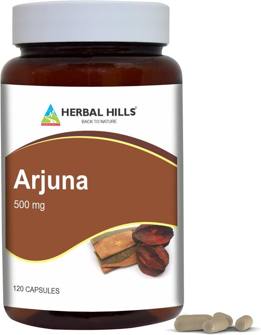 Arjuna Capsules 500mg - 120 Count | Standardized Extract Health Supplements with Arjuna Bark Extract by HERBAL HILLS
