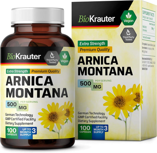 Arnica Montana Capsules - 500mg Vegan Capsules for Bruising and Swelling - 100 Count