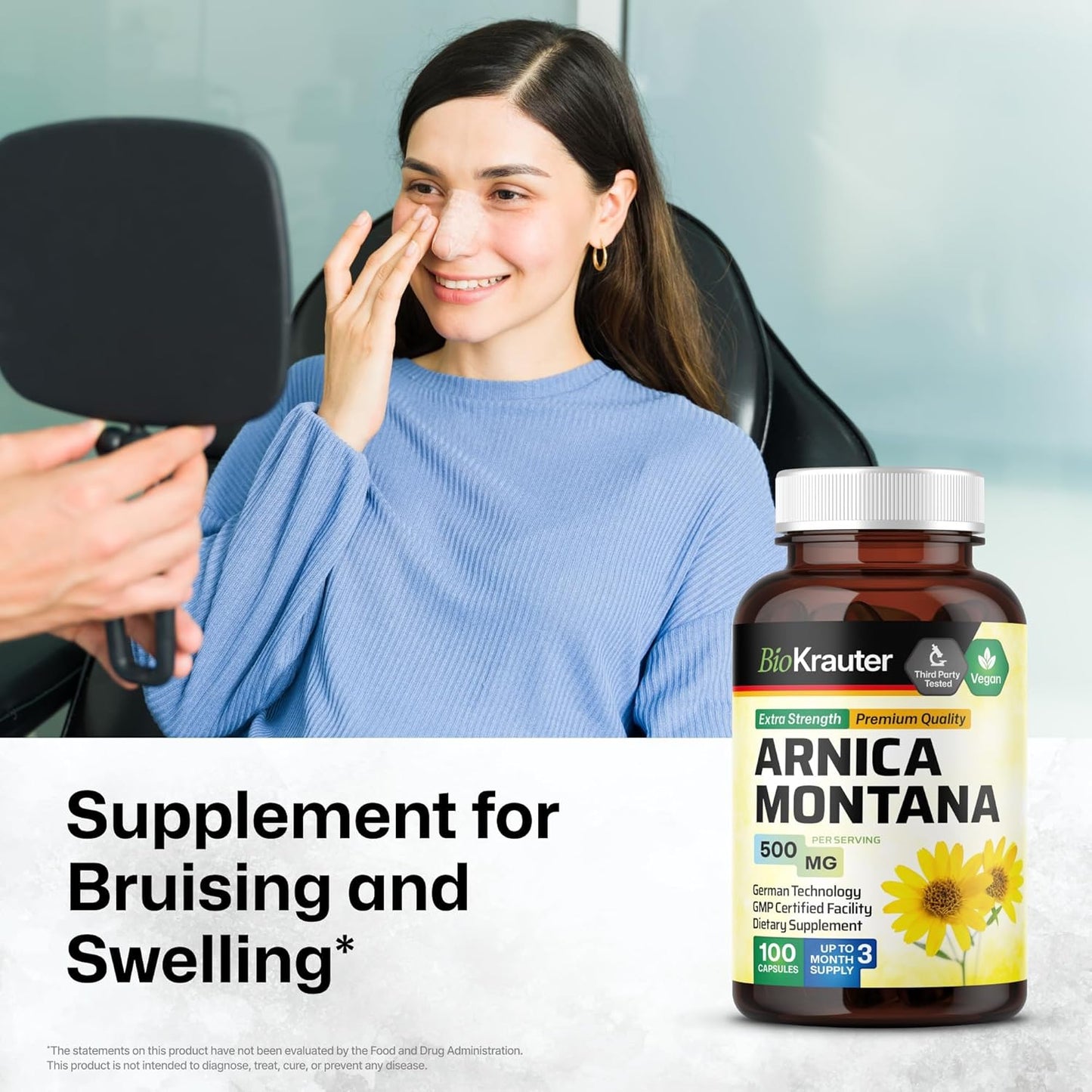 Arnica Montana Capsules - 500mg Vegan Capsules for Bruising and Swelling - 100 Count