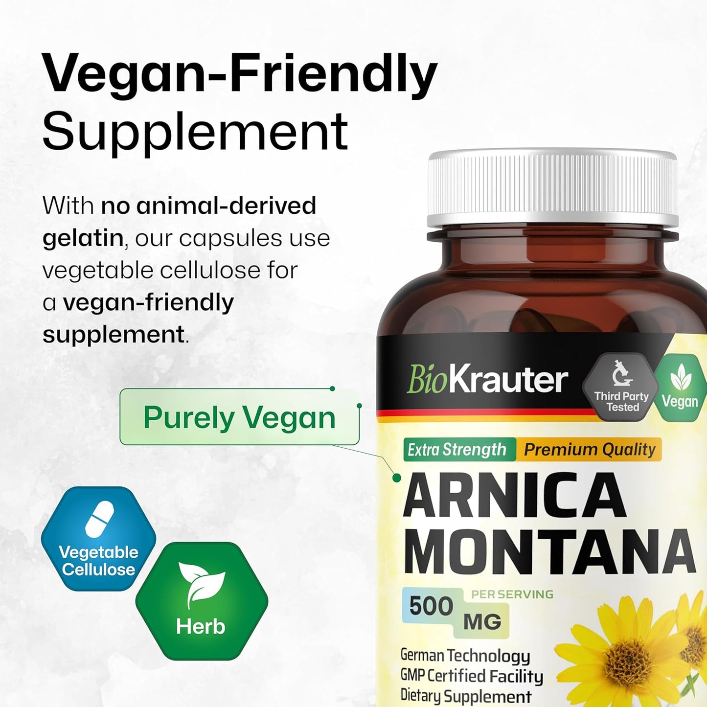 Arnica Montana Capsules - 500mg Vegan Capsules for Bruising and Swelling - 100 Count