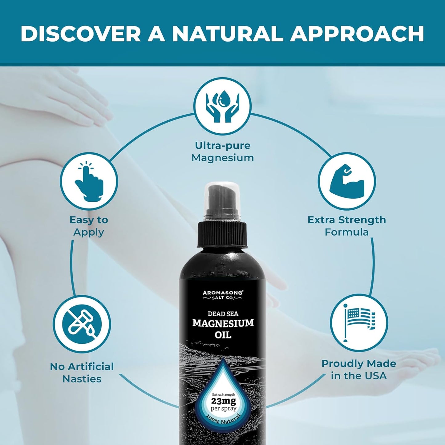 Aromasong Ultra-Pure Magnesium Spray with OptiMSM - 8 Oz, Extra Strength for Leg Discomfort and Calm Sleep (23mg Magnesium per Spray)