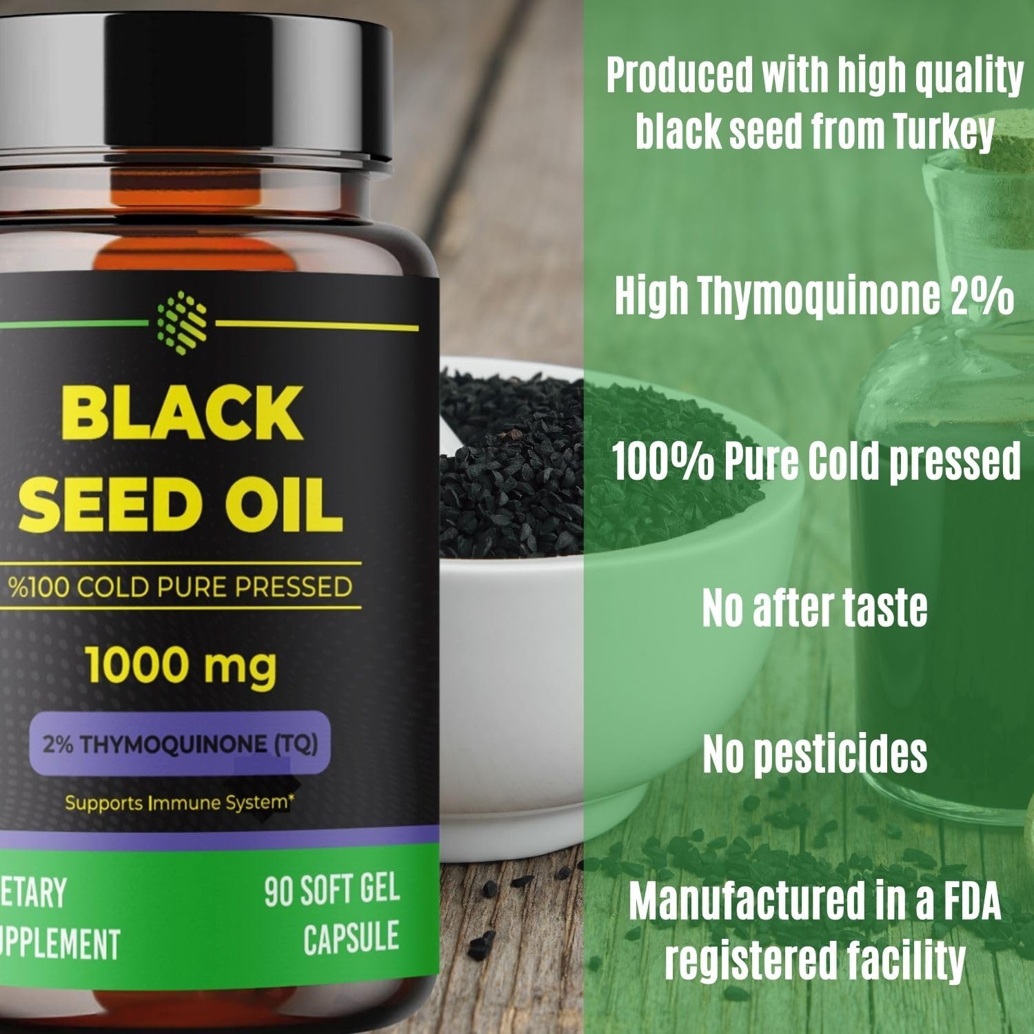 Aromel Black Seed Oil Capsules - 90 Day Supply with 2% Thymoquinone for Immune Support, Joints, Hair, and Skin - Cold Pressed Nigella Sativa Pills, Non-GMO and Gluten Free