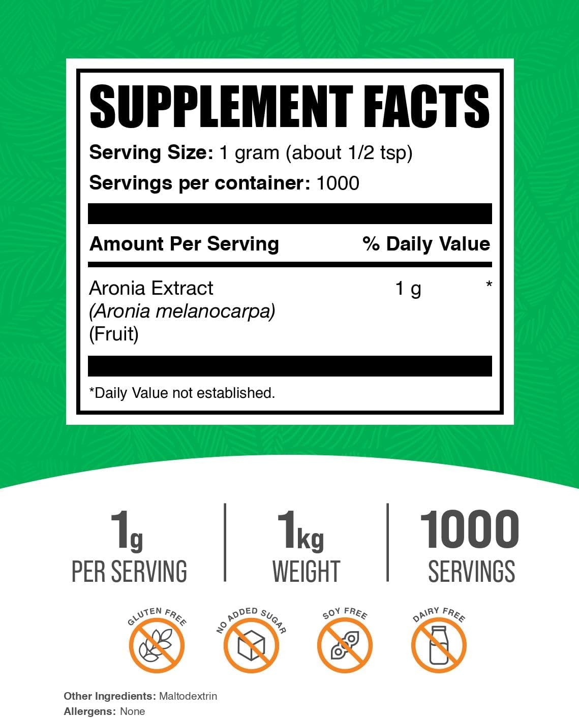 Aronia Berry Extract Powder - Chokeberry Supplement, Gluten Free, 1000mg per Serving, 1kg (2.2 lbs)