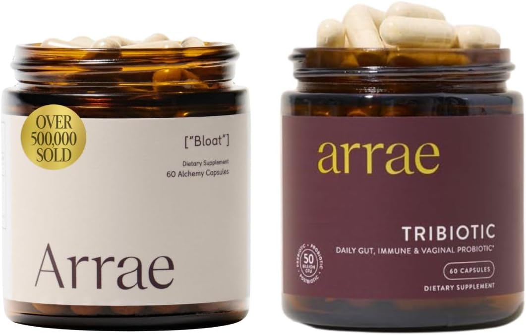 Arrae Bloat + Tribiotic Bundle: Bloating & Gas Relief Digestive Enzymes + Probiotics for Women, Vaginal pH Balance Support