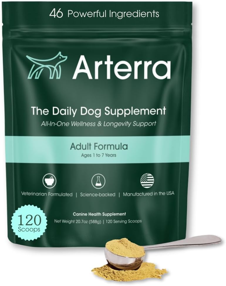 Arterra Pet Science Advanced Wellness Dog Supplement with 46 Premium Ingredients for Aging Health, Joints, Cognition, Skin, Gut & Organs - Vet-Formulated for Adult Dogs 1-7 Yrs, 19.6 oz