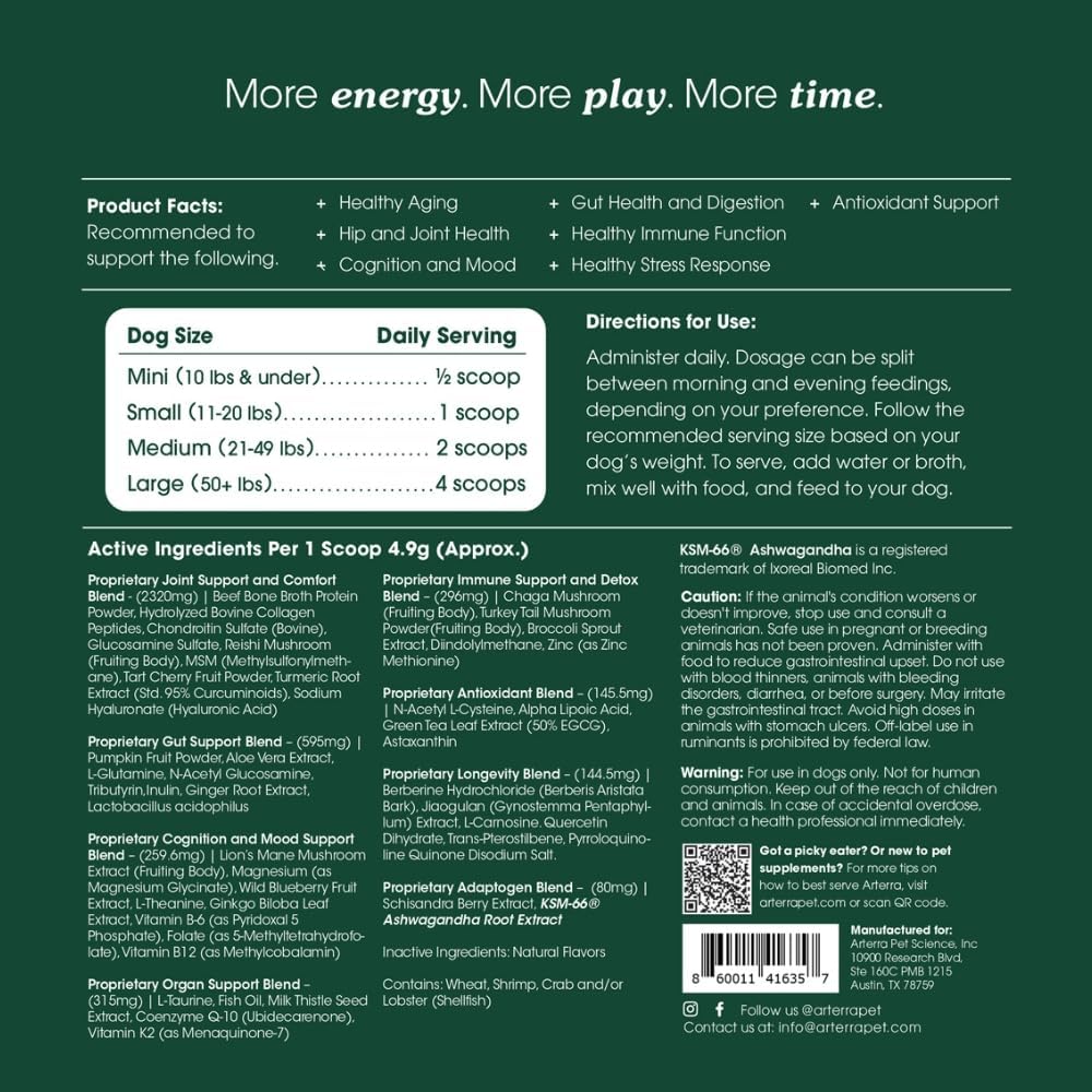 Arterra Pet Science All-in-One Dog Supplement for Advanced Wellness & Longevity, 46 Premium Ingredients, Vet-Formulated, Adult Formula