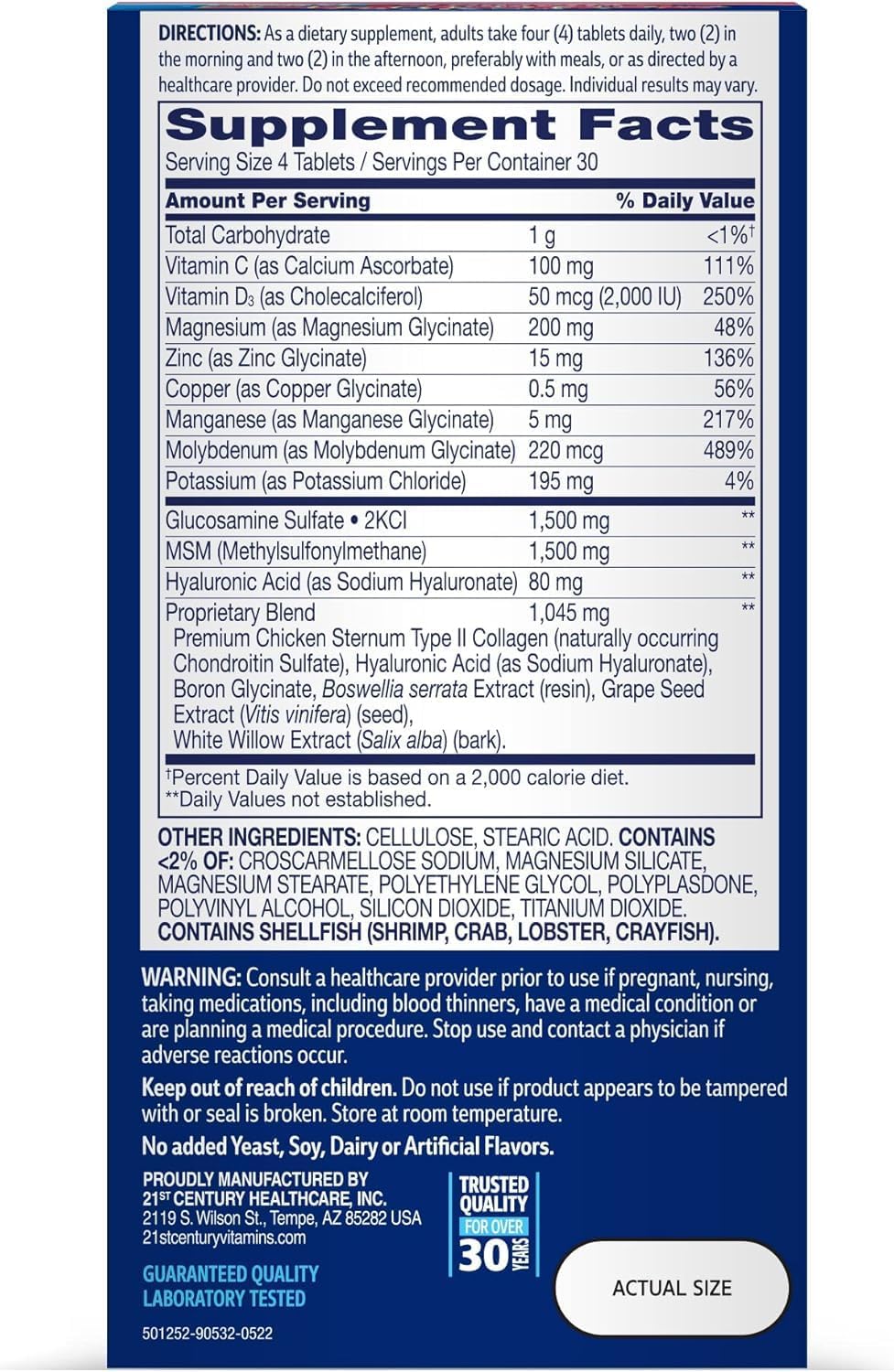 Arthri-Flex Glucosamine Chondroitin MSM Advantage Tablets - 120 Count - WASOTO Brand