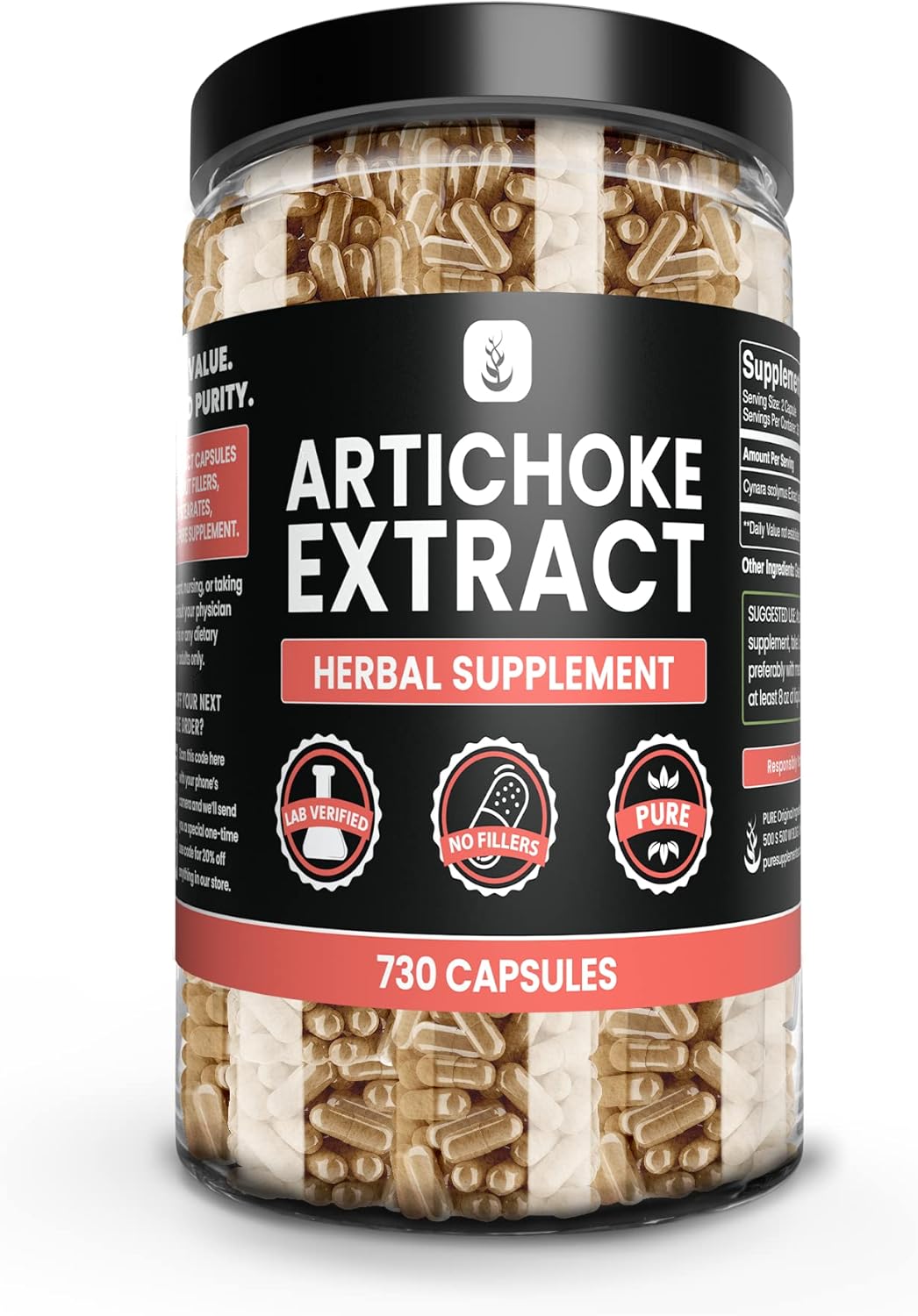 Artichoke Extract Capsules - 730 Count, Pure Ingredients, No Magnesium or Rice Fillers, Lab Verified