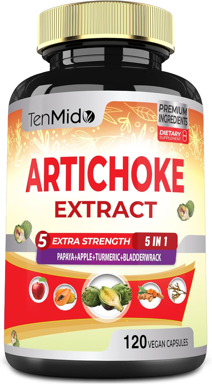 Artichoke Supplement Extract Capsules with Papaya, Apple Pectin, Turmeric, Bladderwrack - 4 Month Supply - Supports Digestive Function - 120 Vegan Capsules