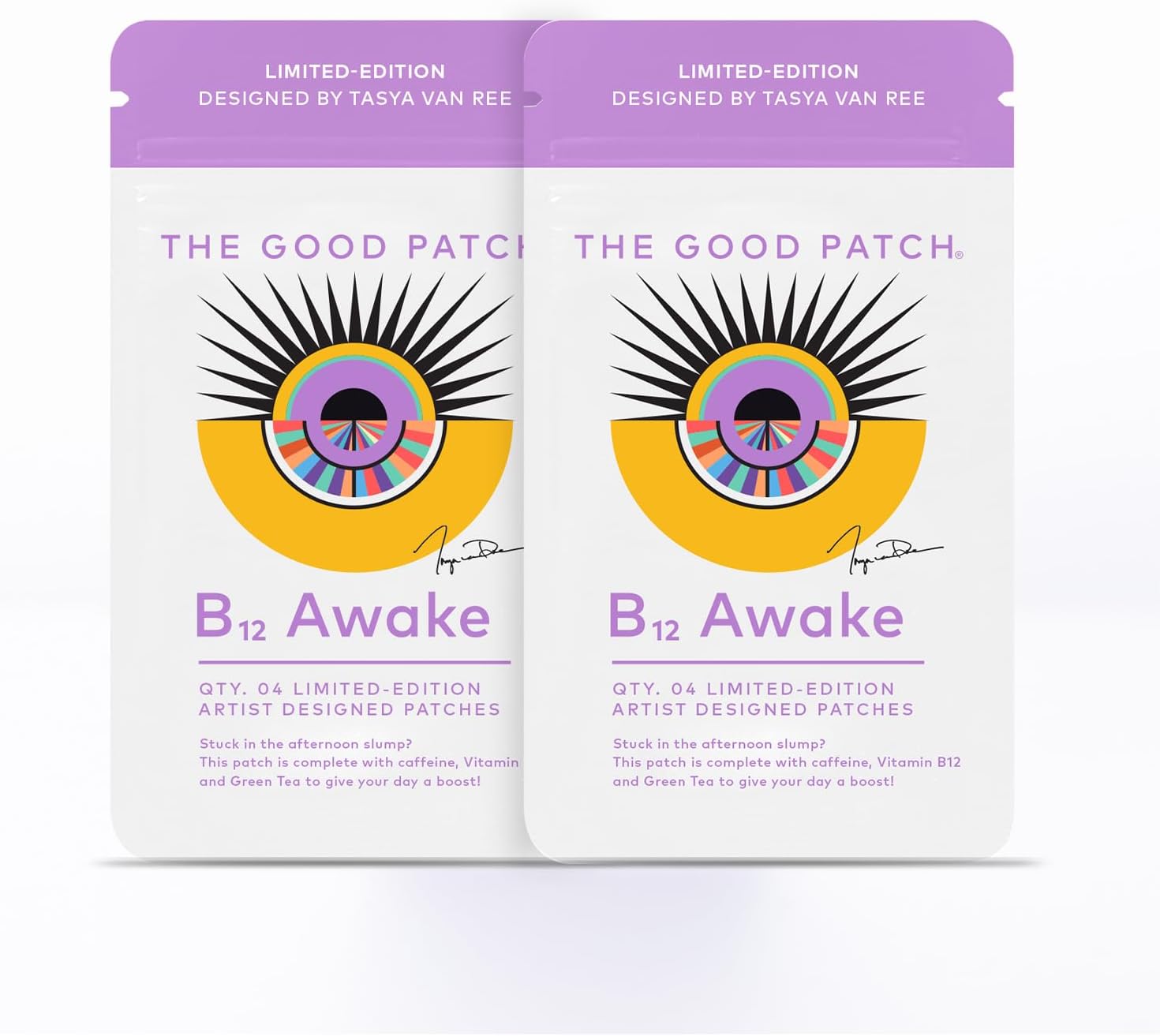 Artist-Designed B12 Awake Patch Infused with Caffeine & Green Tea Extract - 8 Patches for Energy Boost