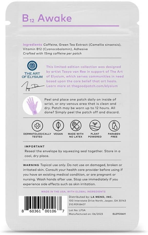 Artist-Designed B12 Awake Patch Infused with Caffeine & Green Tea Extract - 8 Patches for Energy Boost