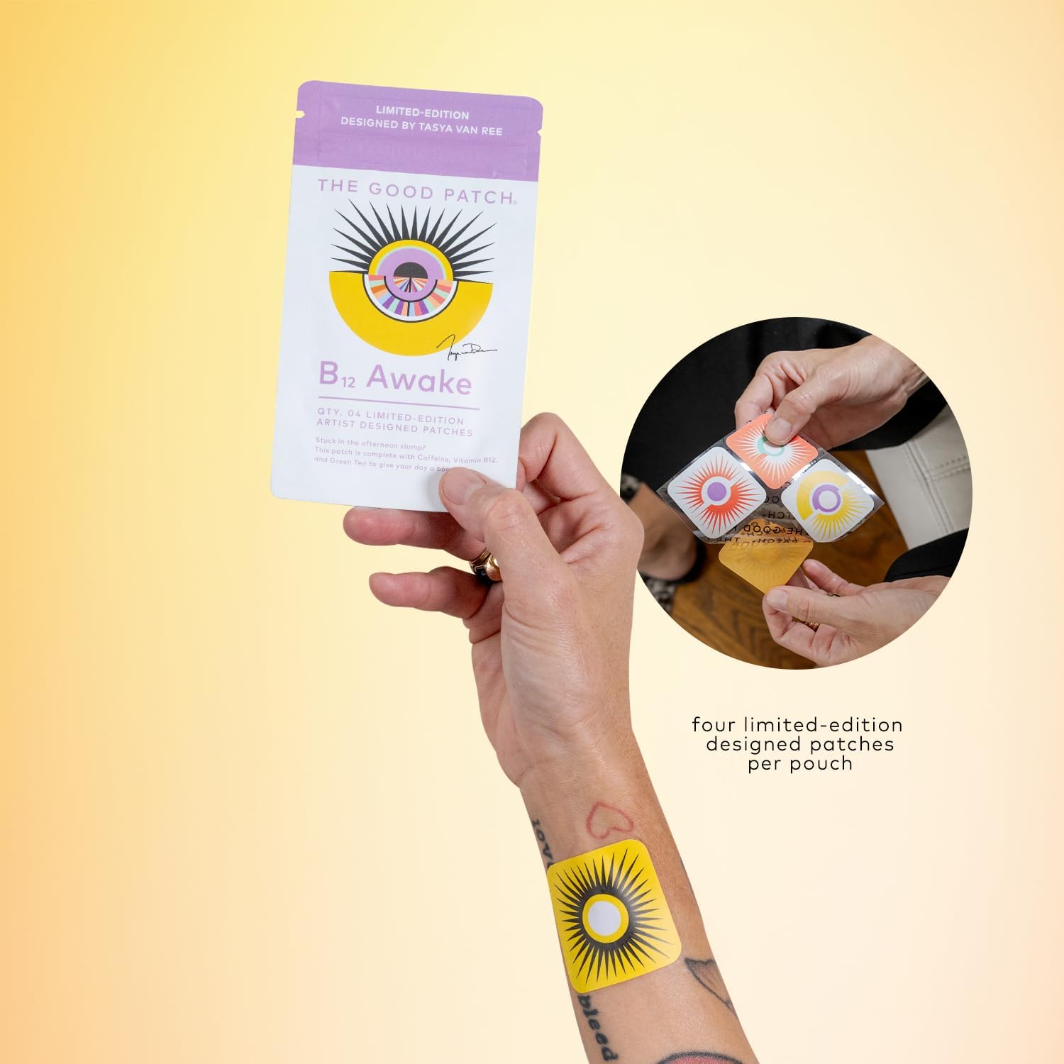 Artist-Designed B12 Awake Patch Infused with Caffeine & Green Tea Extract - 8 Patches for Energy Boost