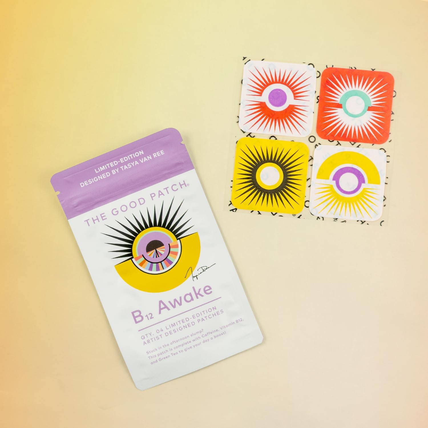 Artist-Designed B12 Awake Patch Infused with Caffeine & Green Tea Extract - 8 Patches for Energy Boost