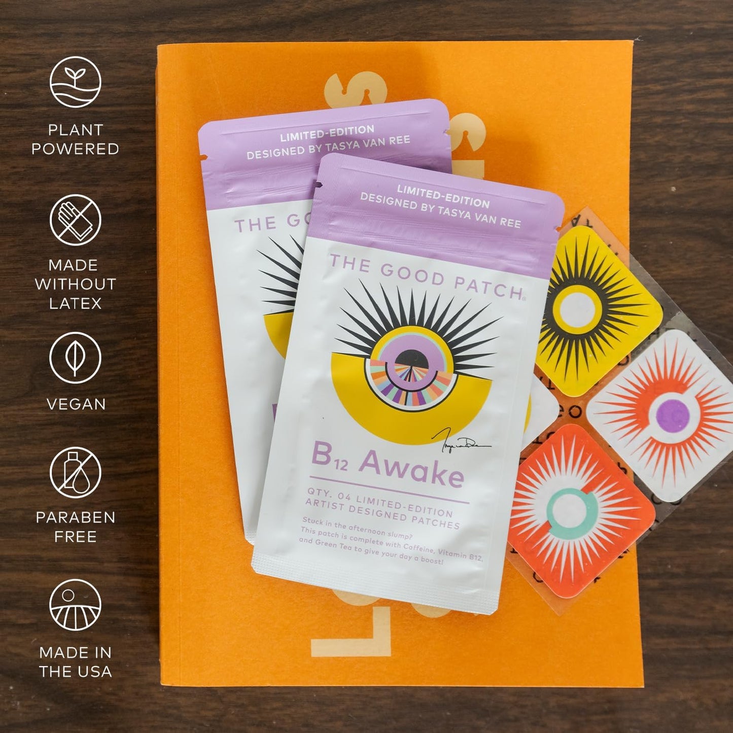 Artist-Designed B12 Awake Patch Infused with Caffeine & Green Tea Extract - 8 Patches for Energy Boost