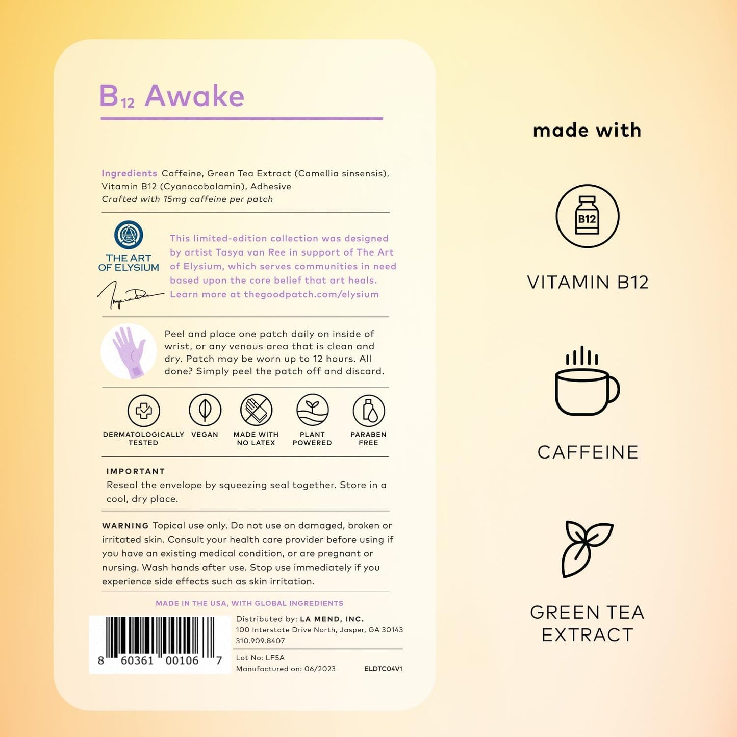 Artist-Designed B12 Awake Patch Infused with Caffeine & Green Tea Extract - 8 Patches for Energy Boost
