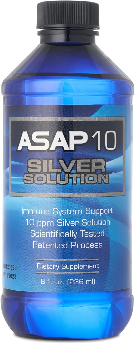 ASAP 10 Silver Solution - Immune System Support Supplement - 10 PPM Colloidal Silver Liquid with Silversol Technology - 8 fl oz