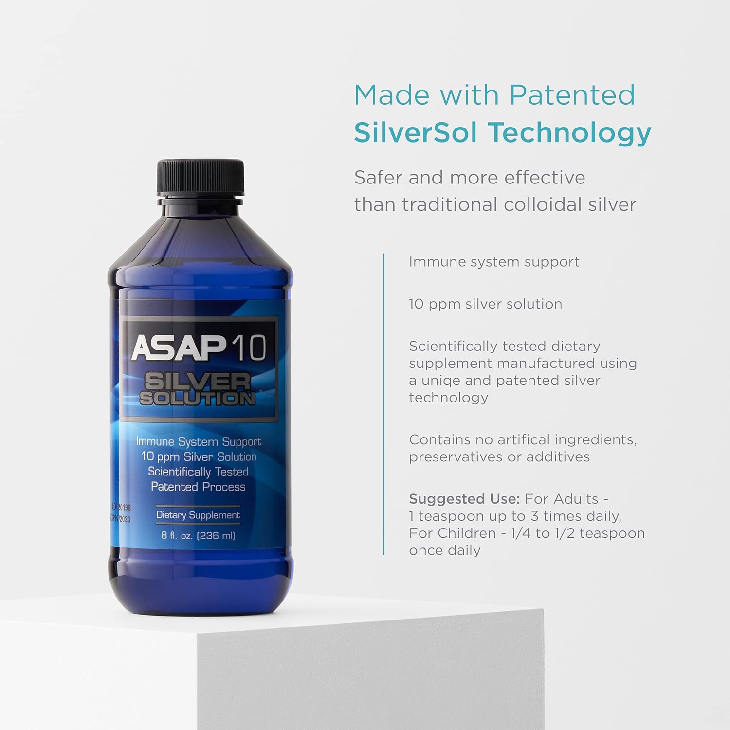 ASAP 10 Silver Solution - Immune System Support Supplement - 10 PPM Colloidal Silver Liquid with Silversol Technology - 8 fl oz