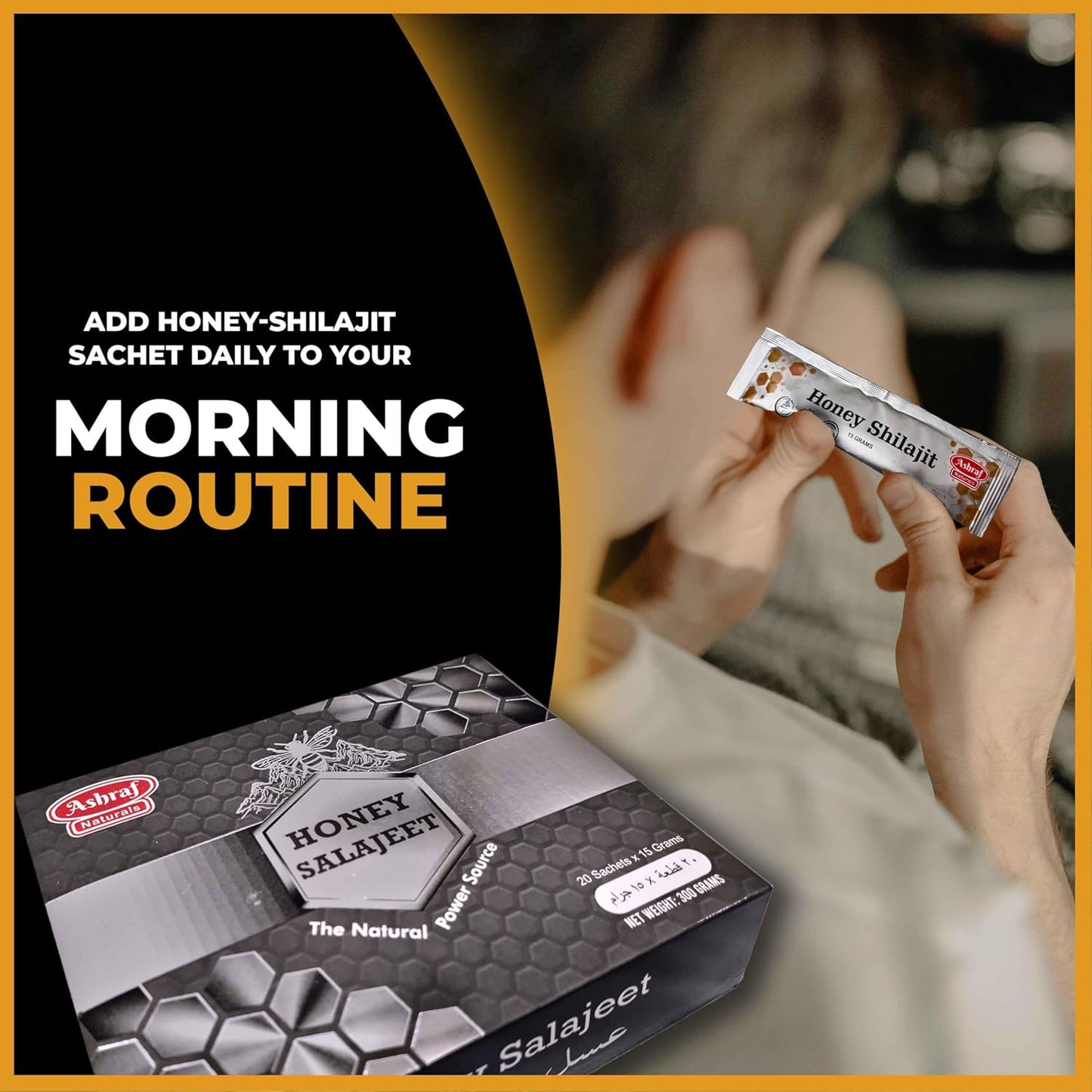 Ashraf Naturals Shilajit Honey Sticks 15g x 20 - Shilajit Resin & Raw Honey for Energy, Immune Support, Plant-Based Nutrients