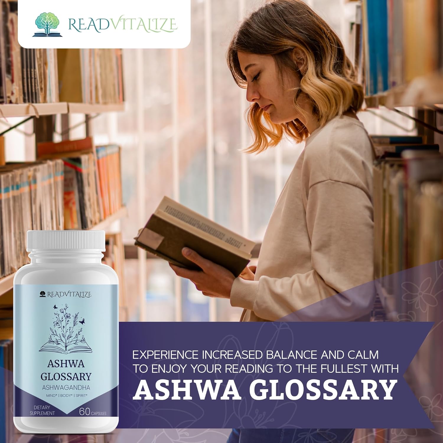Ashwa Glossary Ashwagandha Supplements with Black Pepper - Mood & Energy Booster, Cortisol Reduction, Hormone Support, Stress & Sleep Management - Vegan & Gluten-Free Plant-Based Formula (60 Capsules)