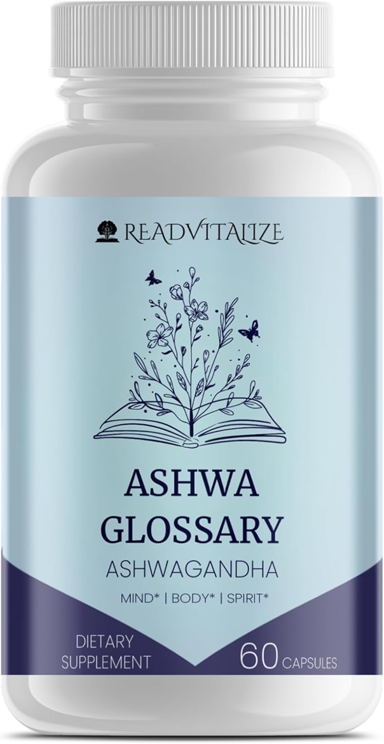 Ashwa Glossary Ashwagandha Supplements with Black Pepper - Mood & Energy Booster, Cortisol Reduction, Hormone Support, Stress & Sleep Management - Vegan & Gluten-Free Plant-Based Formula (60 Capsules)