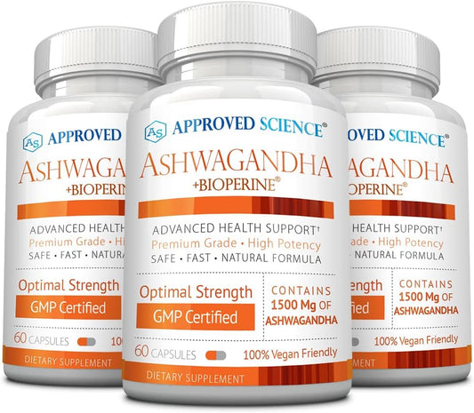 Ashwagandha 1500mg with Bioperine® and Ginger - Mood & Energy Booster - 180 Vegan Capsules