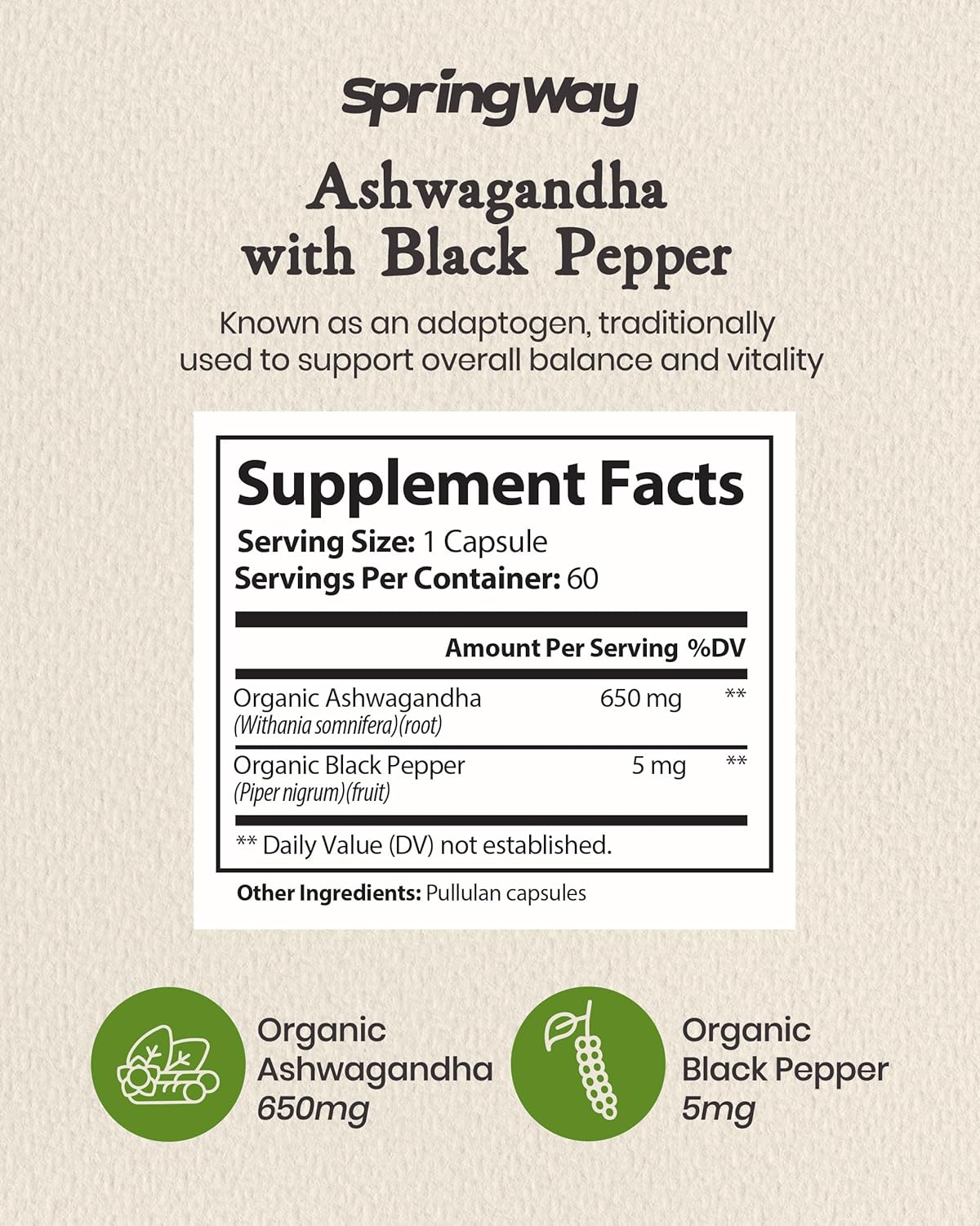 Ashwagandha 650mg Capsules with Organic Black Pepper - Promotes Relaxation, Energy, Immune Support - Vegan, Non-GMO, Gluten-Free