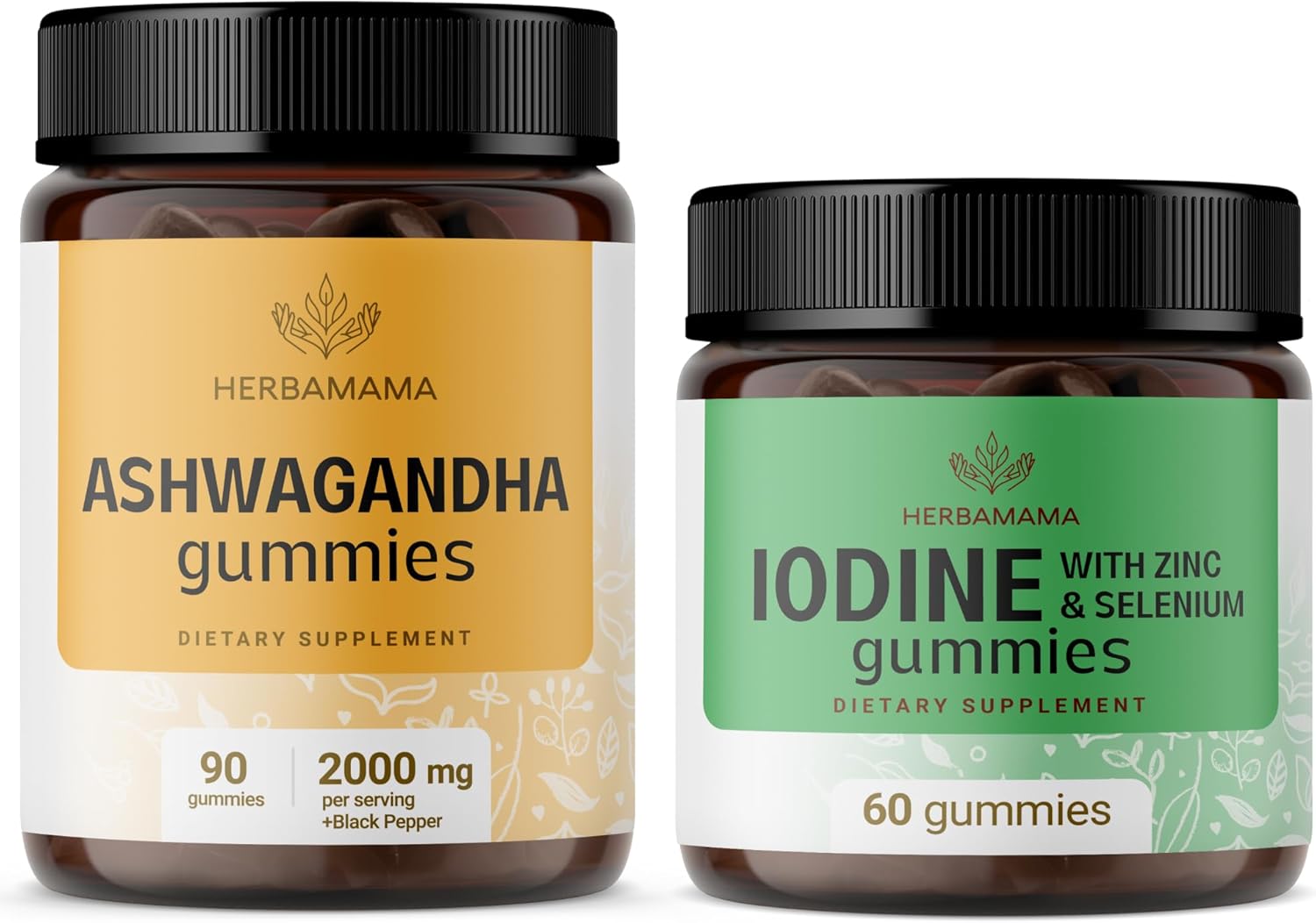 Ashwagandha and Iodine Supplement Bundle - 2000mg Ashwagandha Root with Potassium Iodine, Zinc, and Selenium Gummies - Vegan, Non-GMO - 2 Pack