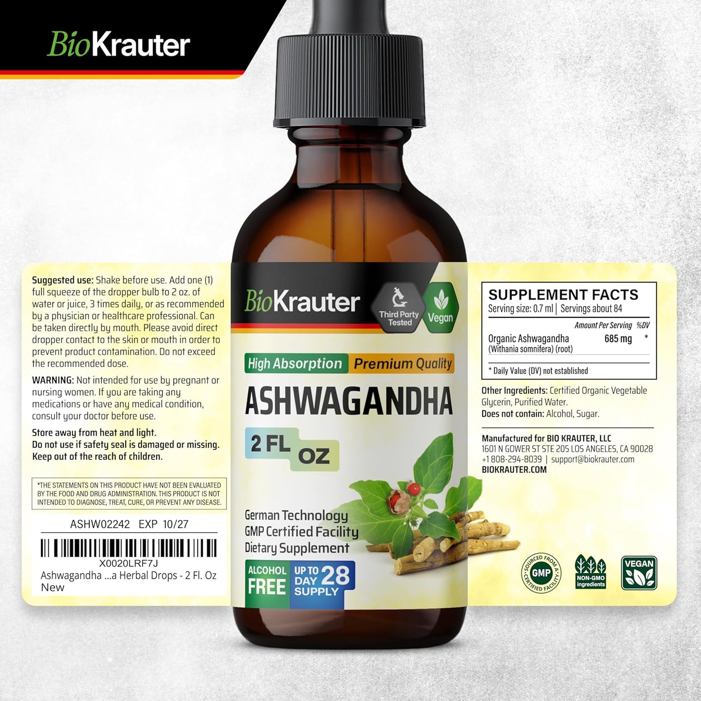 Ashwagandha and Lemon Balm Tinctures Combo Pack - 2 Fl. Oz. Each