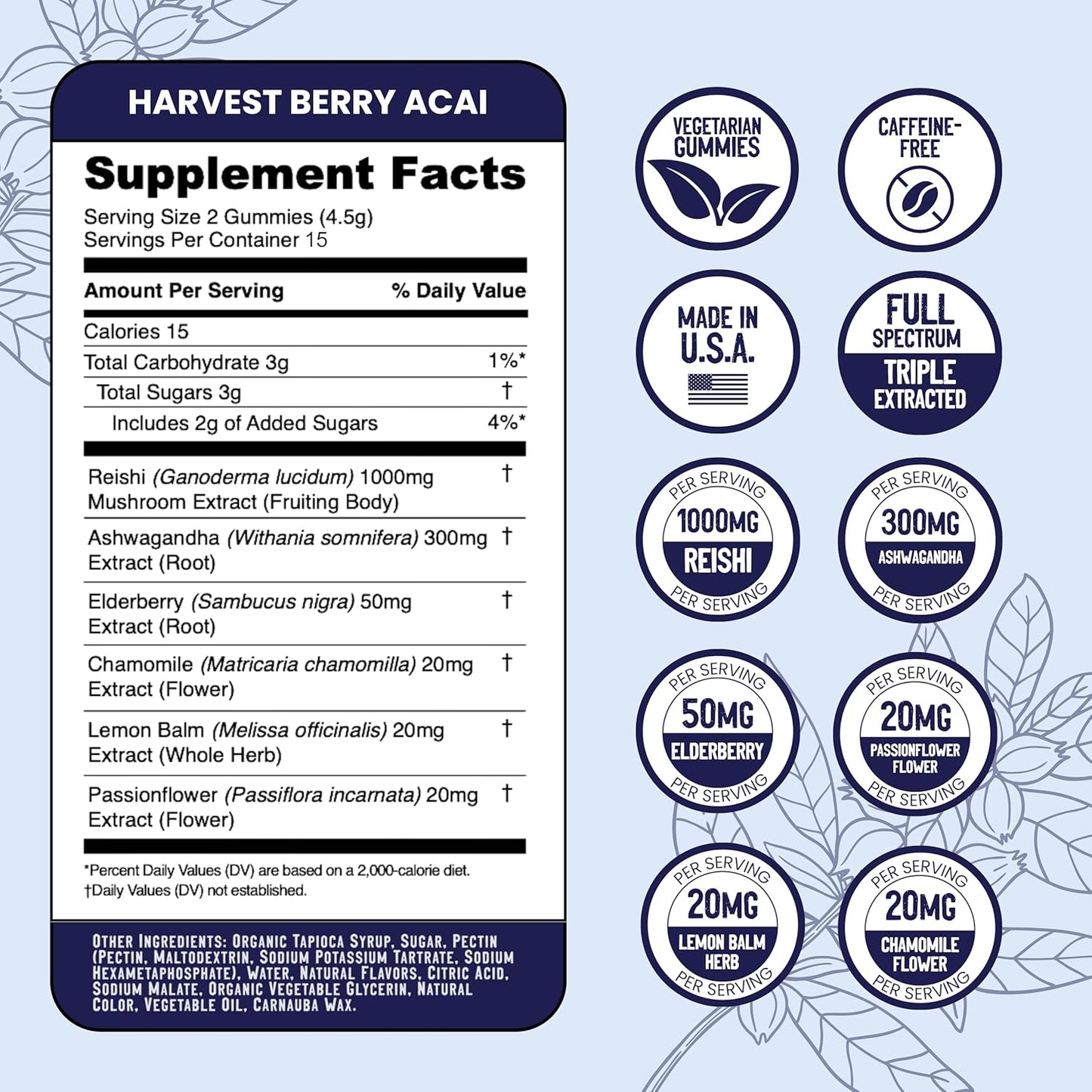 Ashwagandha and Reishi Mushroom Nootropic Recovery Gummies for Peak Performance - 30 Count - Gelatin-Free, Gluten-Free, Vegetarian