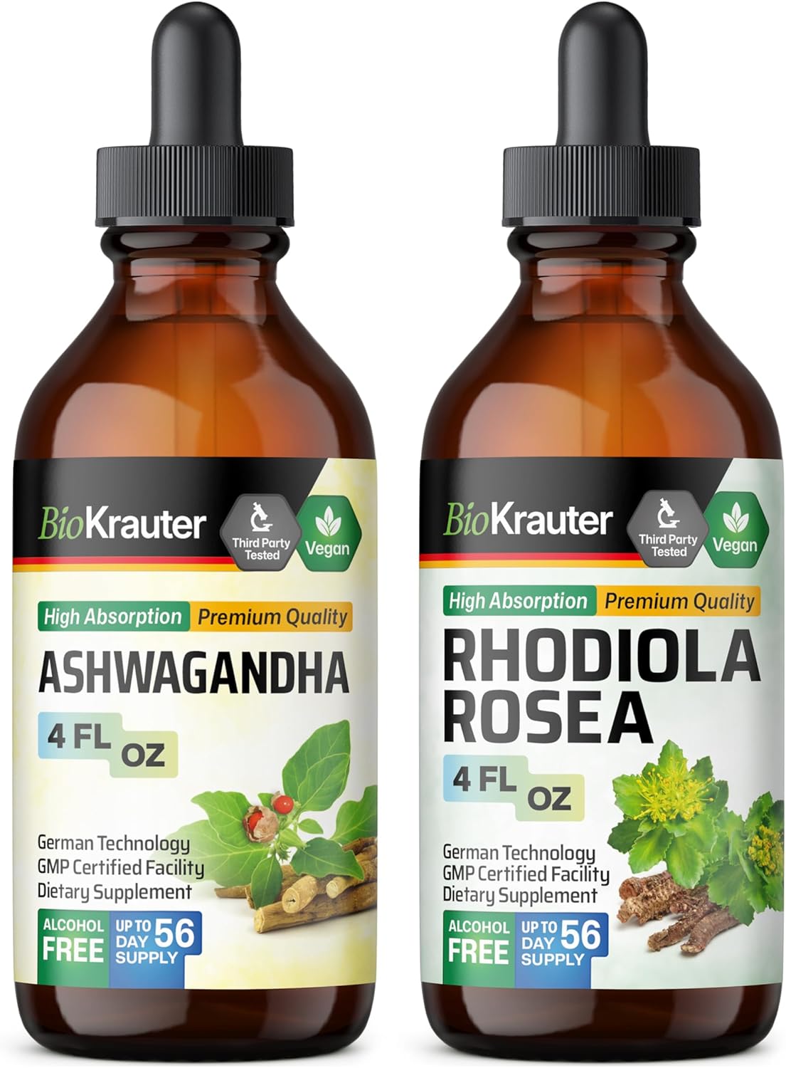 Ashwagandha and Rhodiola Rosea Tincture Bundle - 4 Fl. Oz. Each