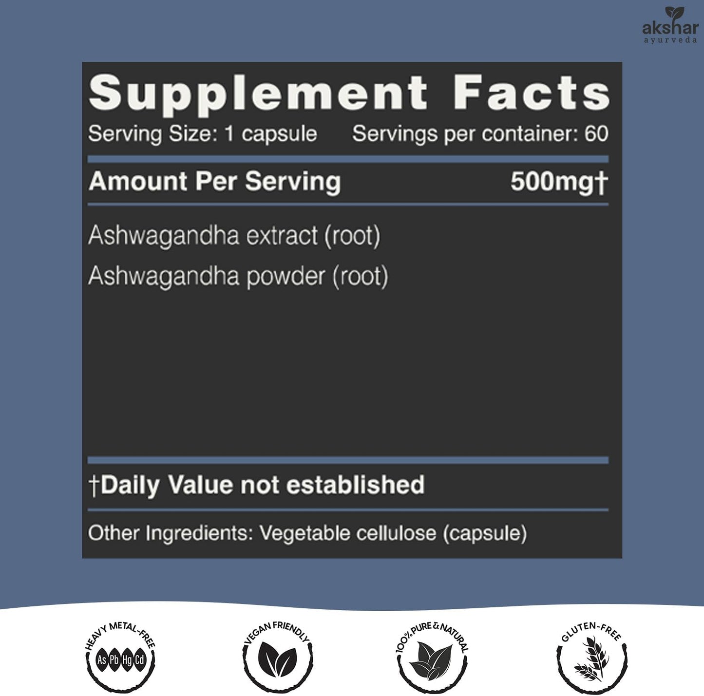 Ashwagandha Capsules with Root Extract & Powder - Herbal Support for Stress, Mood, Energy - Vegan & Cruelty-Free - 60 Count