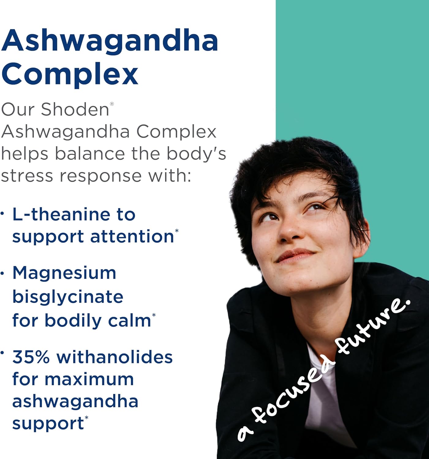 Ashwagandha Complex with Magnesium & L-Theanine for Brain Health and Calm - Supports Balance with L-Methylfolate - 60 Capsules