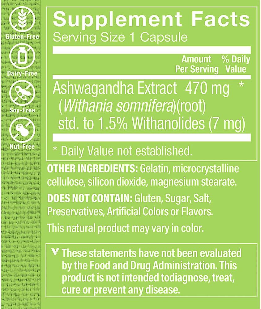 Ashwagandha Extract 470MG Capsules - Herbal Supplement for Energy, Vitality, & Stress Management by The Vitamin Shoppe