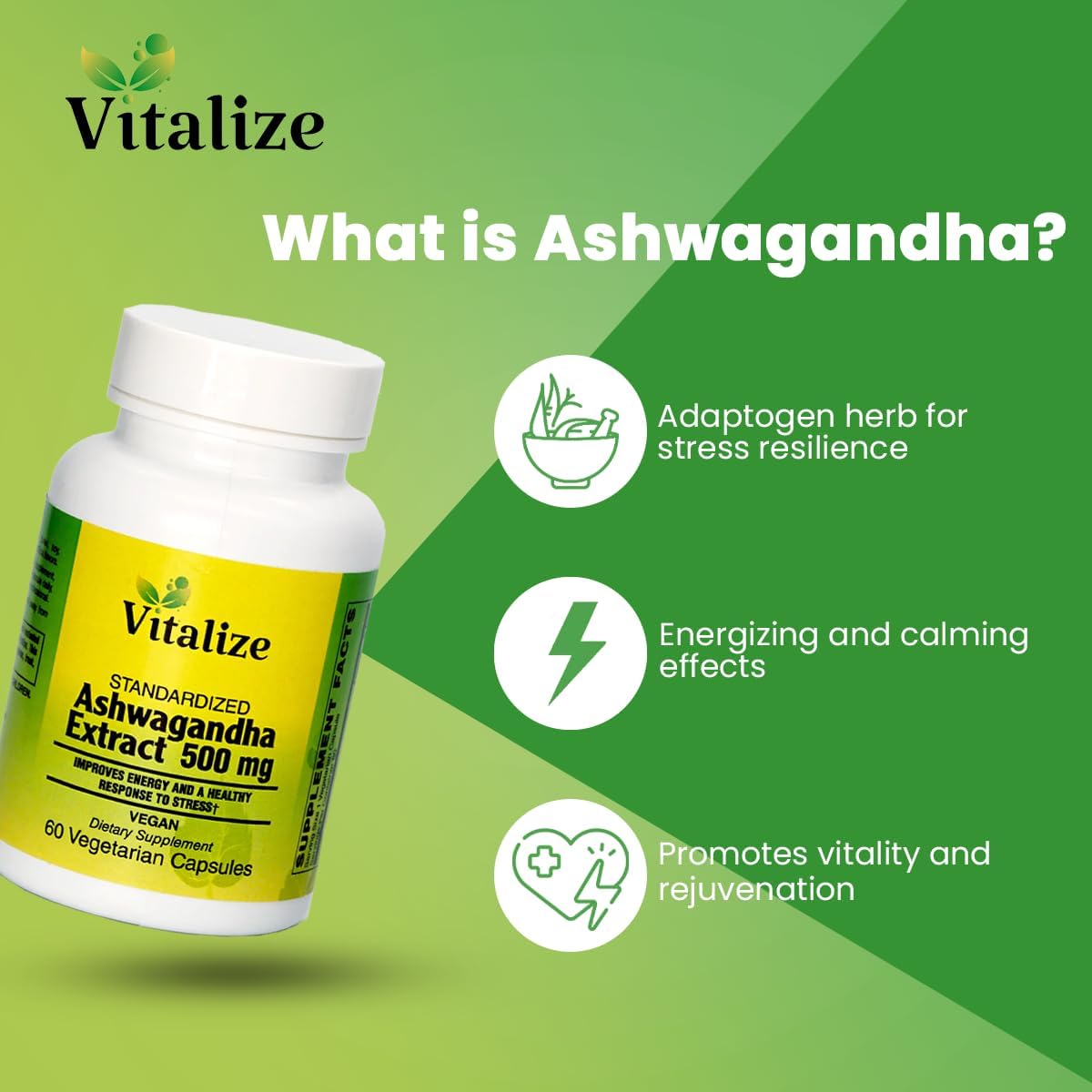Ashwagandha Extract Capsules - Natural Energy Booster & Stress Manager | Vegan Dietary Supplement | 60 Capsules, 500mg | Non-GMO & Gluten Free