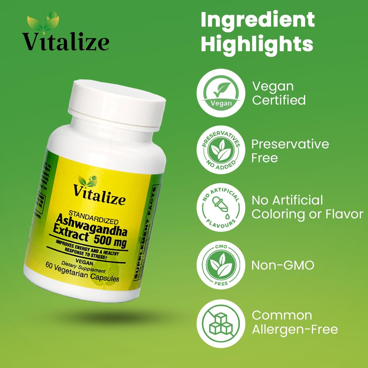 Ashwagandha Extract Capsules - Natural Energy Booster & Stress Manager | Vegan Dietary Supplement | 60 Capsules, 500mg | Non-GMO & Gluten Free