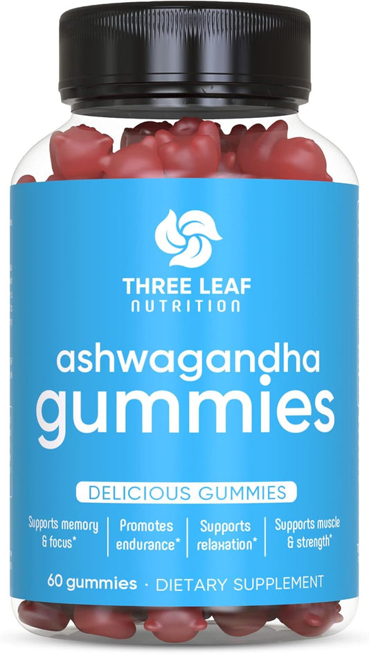 Ashwagandha Gummies for Focus, Memory, & Energy - 60 Count - Men & Women - Three Leaf Nutrition Supplement
