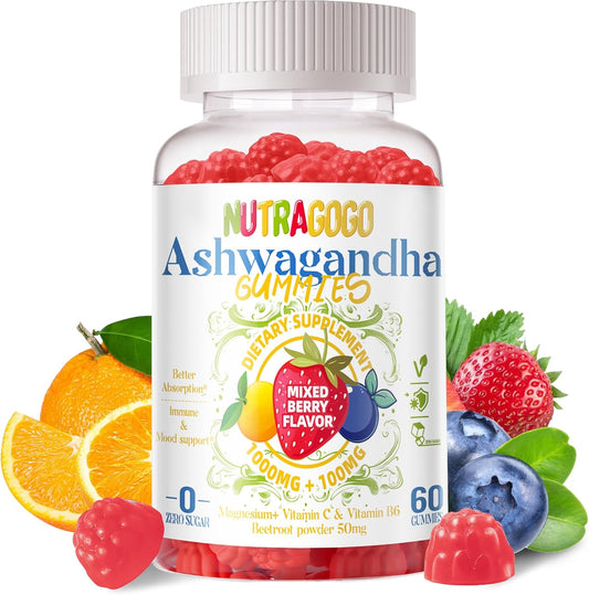 Ashwagandha Gummies for Stress Relief, Calm Mood & Cognitive Support - 60 Gummies for Men and Women