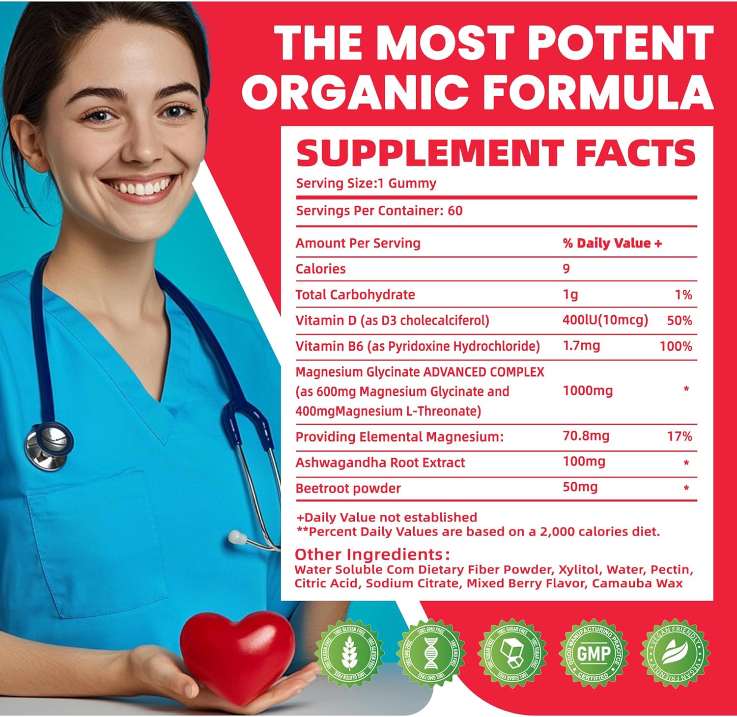 Ashwagandha Gummies for Stress Relief, Calm Mood & Cognitive Support - 60 Gummies for Men and Women