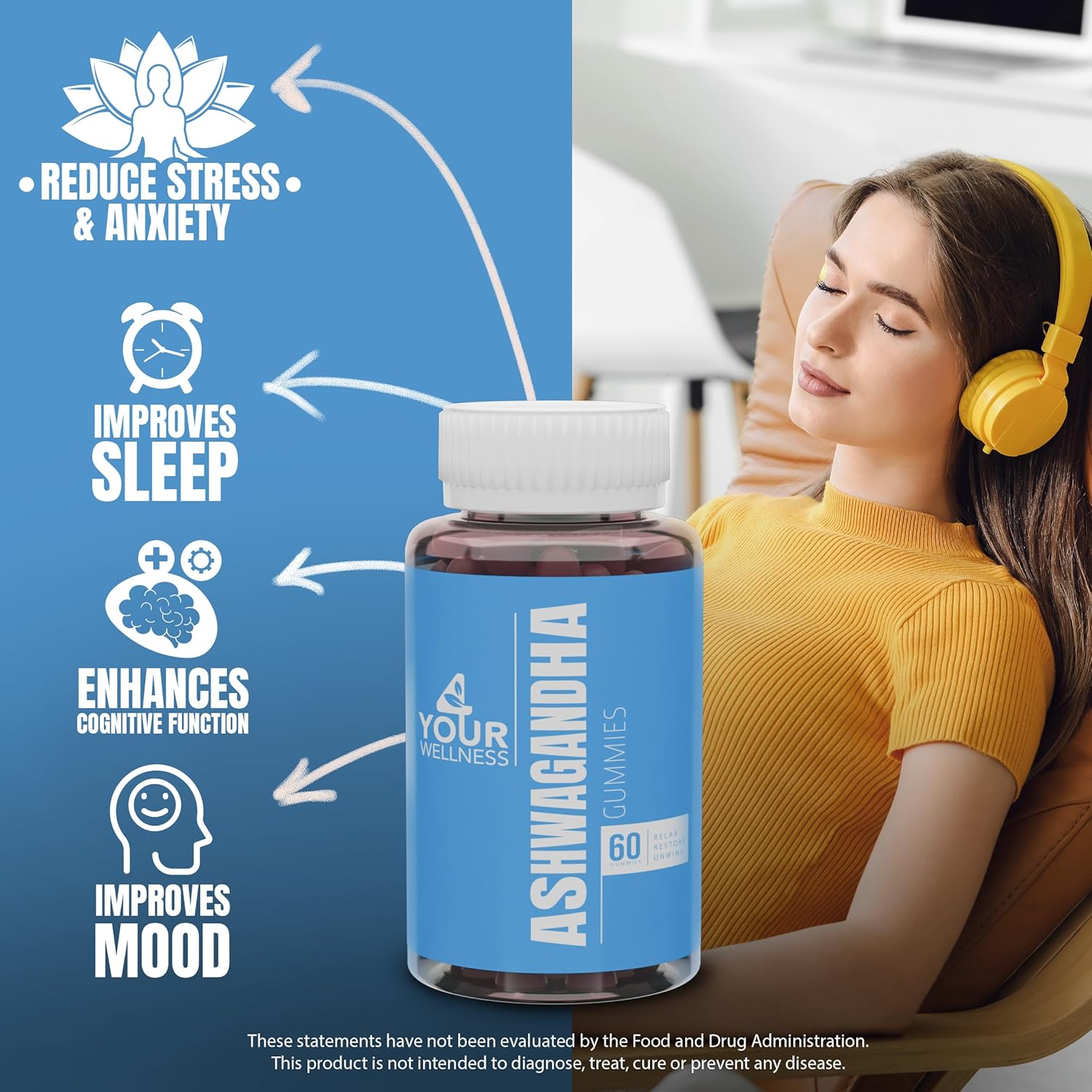 Ashwagandha Gummies Mixed Berry KSM-66 with Lion's Mane & Vitamin-D for Daily Focus Boost - 240 Count, Non-GMO & Gluten-Free