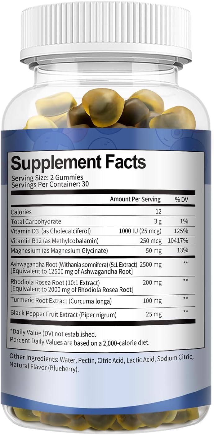Ashwagandha Gummies with Magnesium Glycinate and Rhodiola Rose for Women and Men - Totaria Supplement