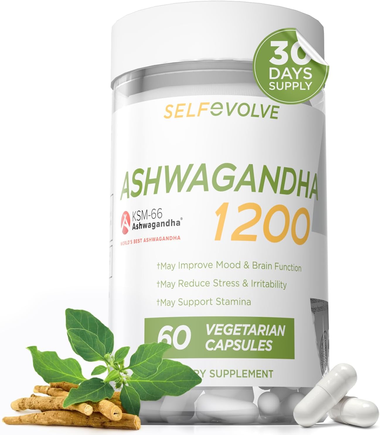 Ashwagandha KSM-66 Capsules for Occasional Stress Relief, Dietary Supplement, 1 Month Supply